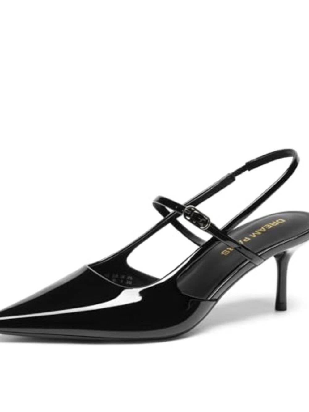 Slingback Kitten Heels Pointed Toe Mary Jane Pumps Faux Leather